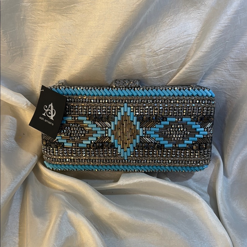 Blue and Silver Beaded Clutch